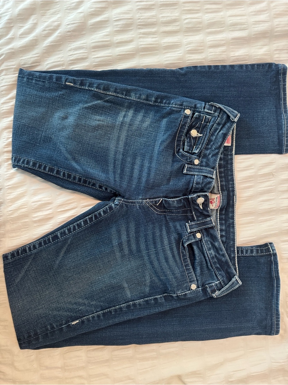True Religion Bootcut Jeans w/ Signature Back Pockets rhinestone button accents